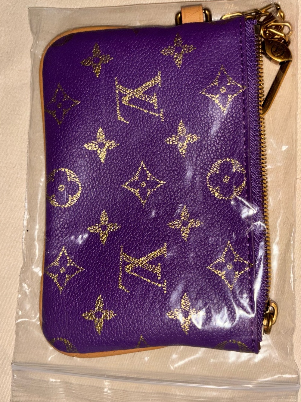 💜Purple and 💛 Gold Leather Mini Bag - Coin purse ~ NWT - Picture 1 of 5